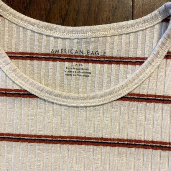 American Eagle Striped Rib Knit Lettuce Hem Crop Baby Tee Boho - Picture 4 of 8